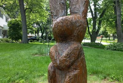 wooden rabbit carved from tree